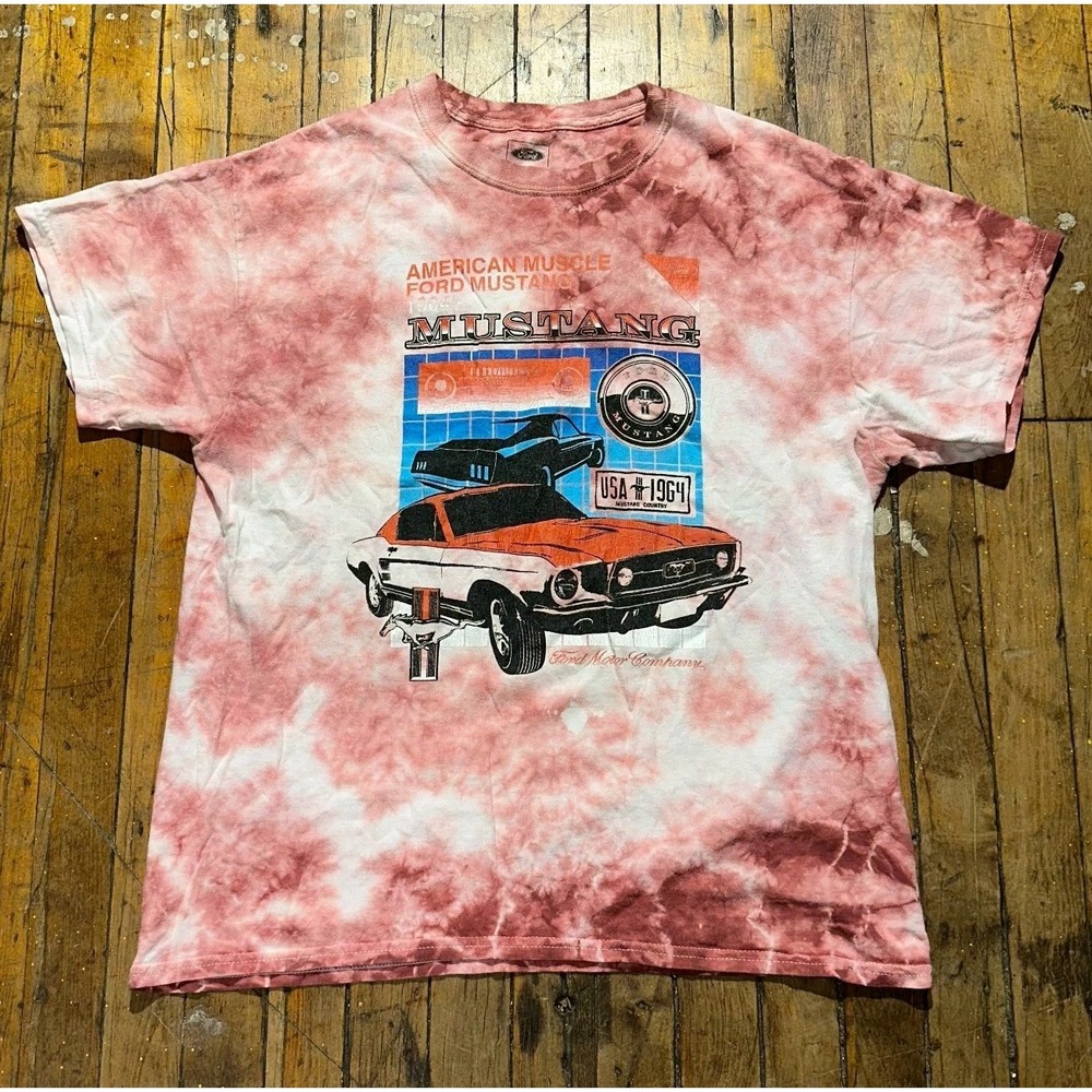 American Muscle Ford Mustang 1964 T Shirt Mens Large Red Tie-Dye Graphic Tee